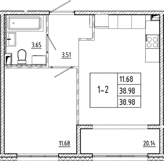 Планировка — ЛесART, 2-комн., 39 м²