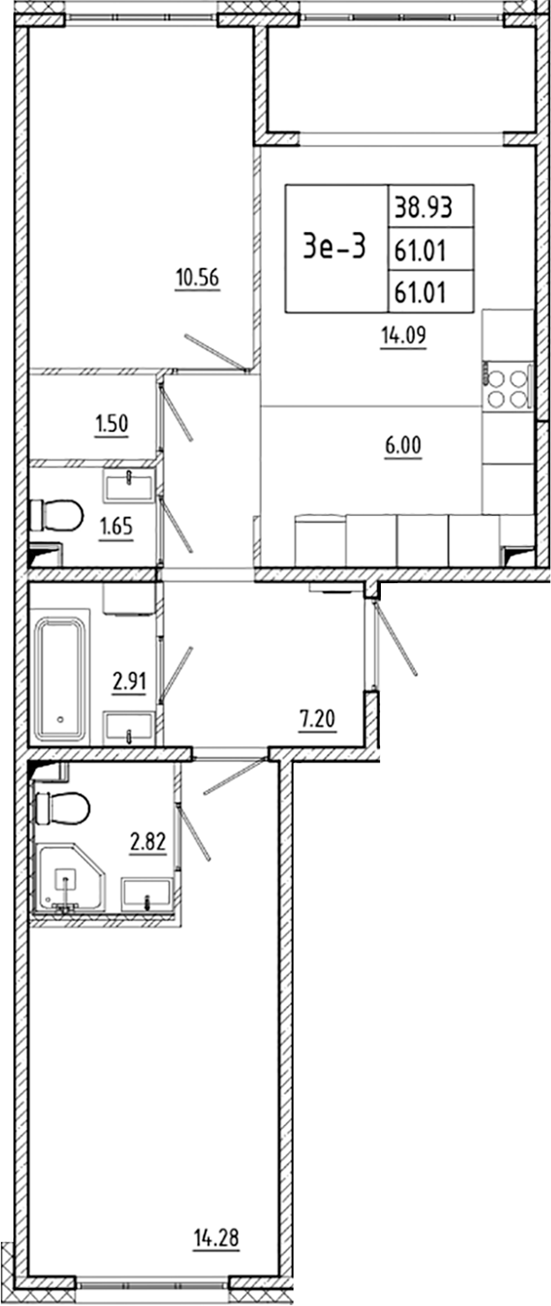 Планировка — ЛесART, 3-комн., 61 м²