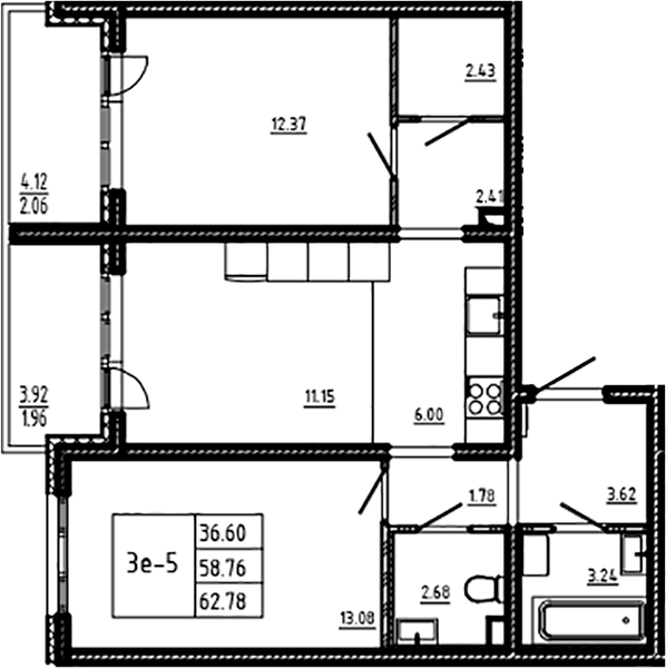Планировка — ЛесART, 3-комн., 59 м²