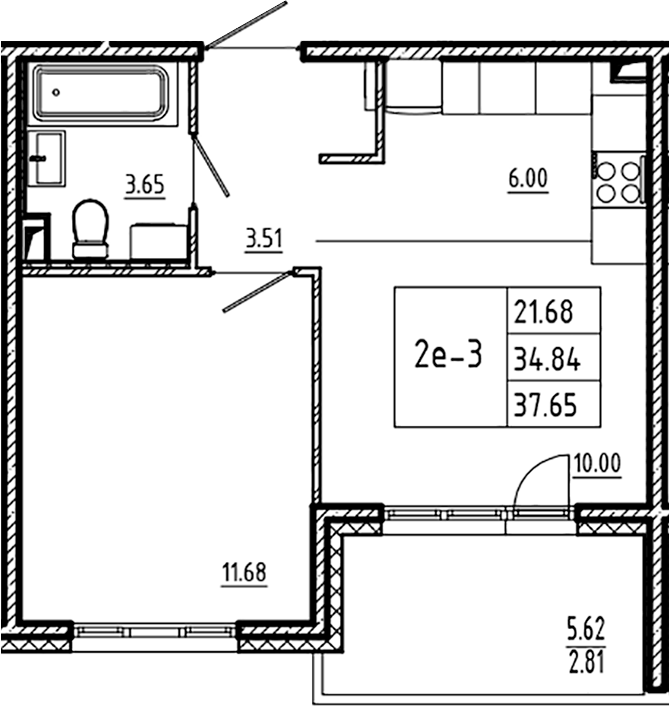 Планировка — ЛесART, 2-комн., 35 м²