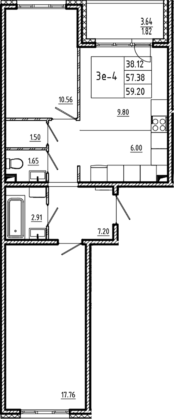 Планировка — ЛесART, 3-комн., 57 м²
