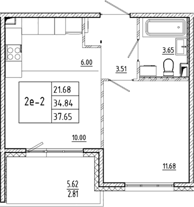 Планировка — ЛесART, 2-комн., 35 м²
