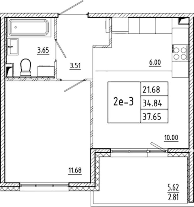 Планировка — ЛесART, 2-комн., 35 м²