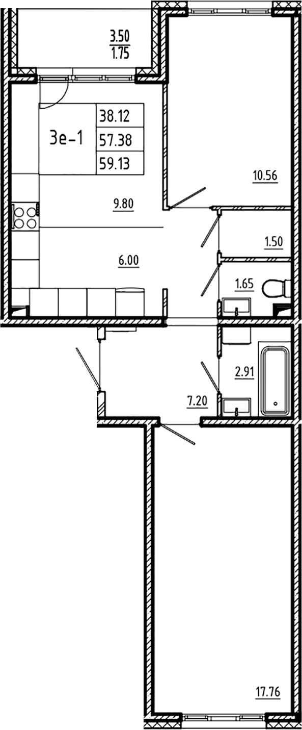 Планировка — ЛесART, 3-комн., 57 м²