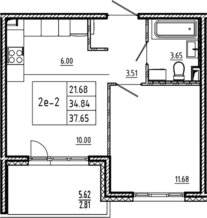 Планировка — ЛесART, 2-комн., 35 м²