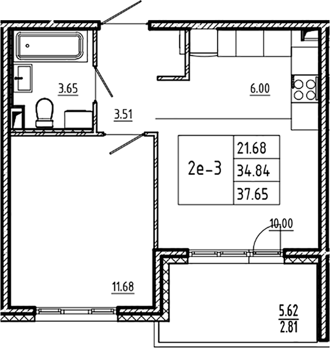 Планировка — ЛесART, 2-комн., 35 м²