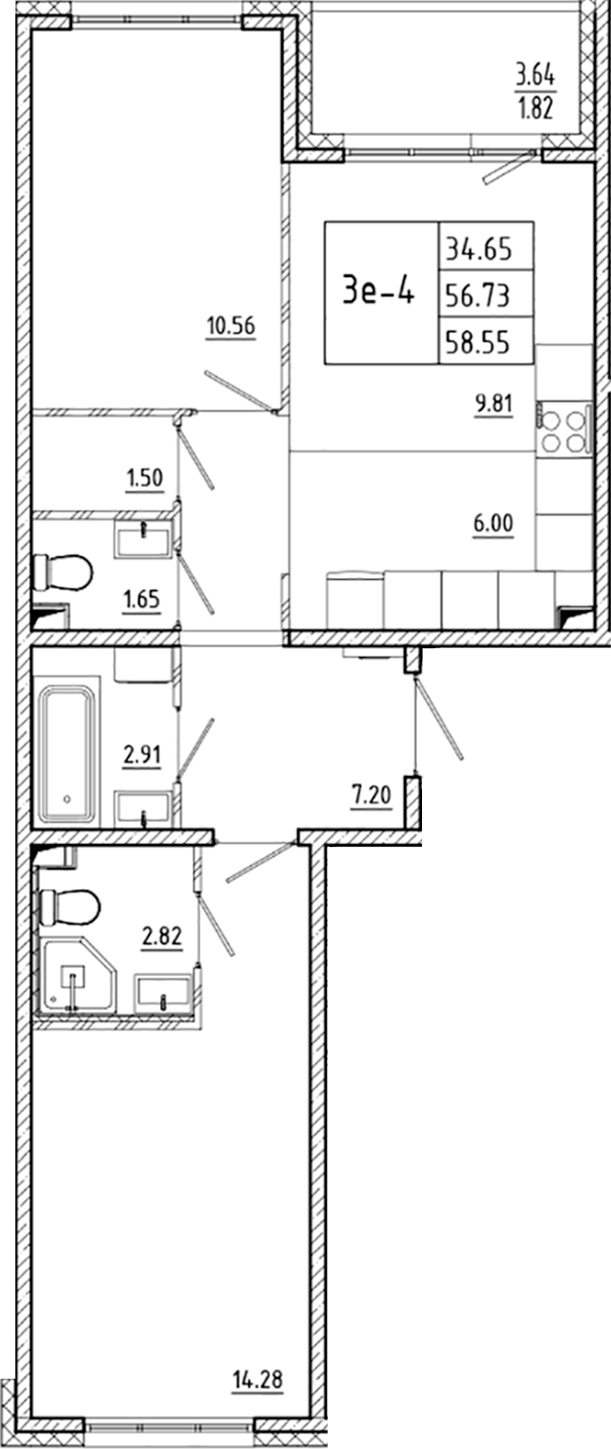 Планировка — ЛесART, 3-комн., 57 м²