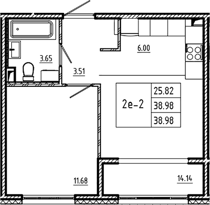 Планировка — ЛесART, 2-комн., 39 м²