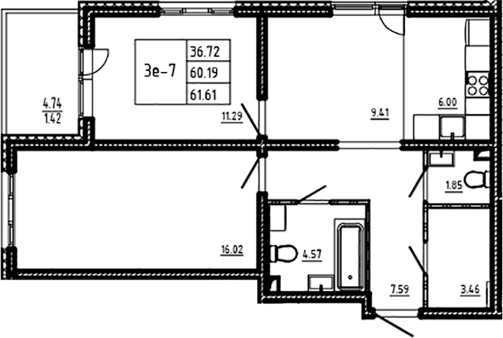 Планировка — ЛесART, 3-комн., 60 м²