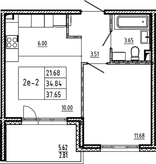 Планировка — ЛесART, 2-комн., 35 м²
