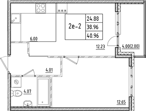 Планировка — ЛесART, 2-комн., 39 м²
