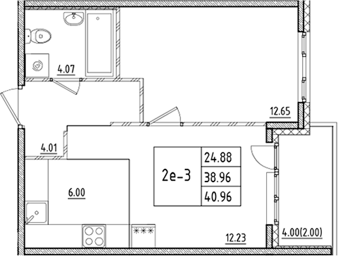 Планировка — ЛесART, 2-комн., 39 м²