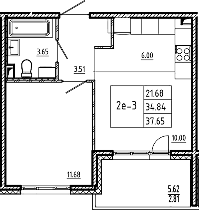 Планировка — ЛесART, 2-комн., 35 м²