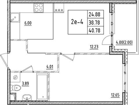 Планировка — ЛесART, 2-комн., 39 м²