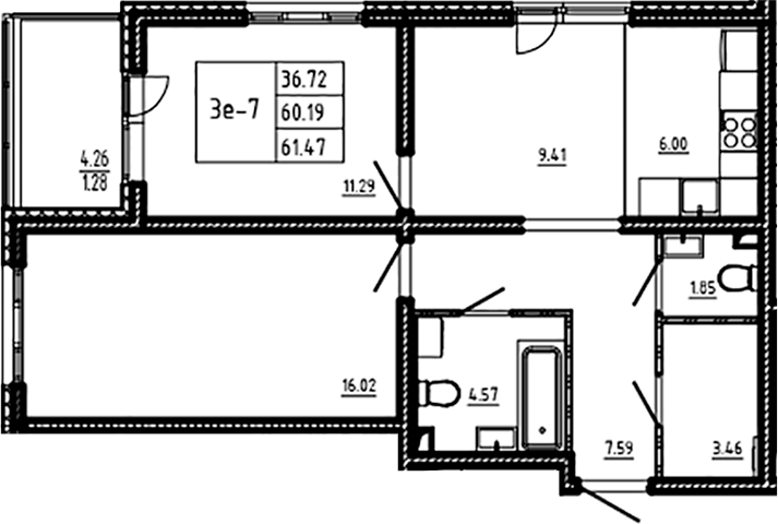 Планировка — ЛесART, 3-комн., 60 м²