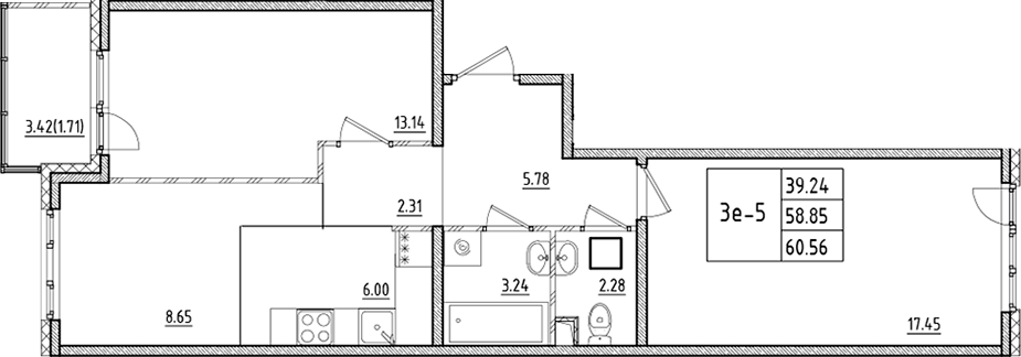 Планировка — ЛесART, 3-комн., 59 м²