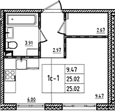 Планировка — ЛесART, Студия, 25 м²