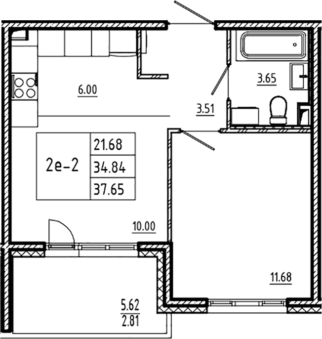 Планировка — ЛесART, 2-комн., 35 м²