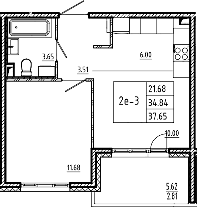 Планировка — ЛесART, 2-комн., 35 м²