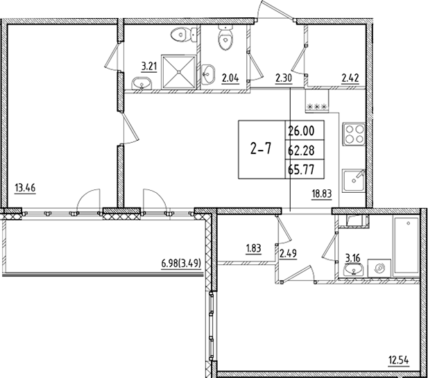 Планировка — ЛесART, 2-комн., 62 м²