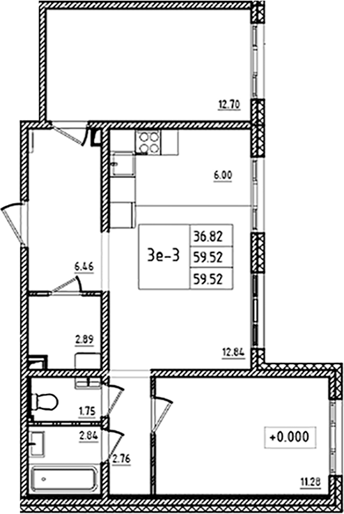 Планировка — ЛесART, 3-комн., 60 м²