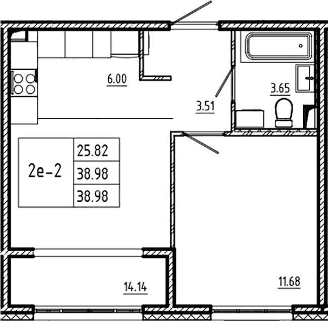 Планировка — ЛесART, 2-комн., 39 м²