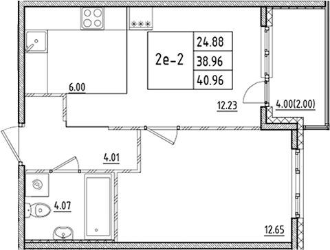 Планировка — ЛесART, 2-комн., 39 м²