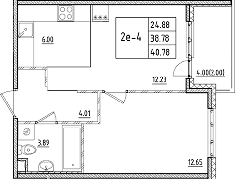 Планировка — ЛесART, 2-комн., 39 м²