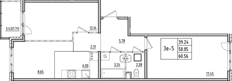 Планировка — ЛесART, 3-комн., 59 м²