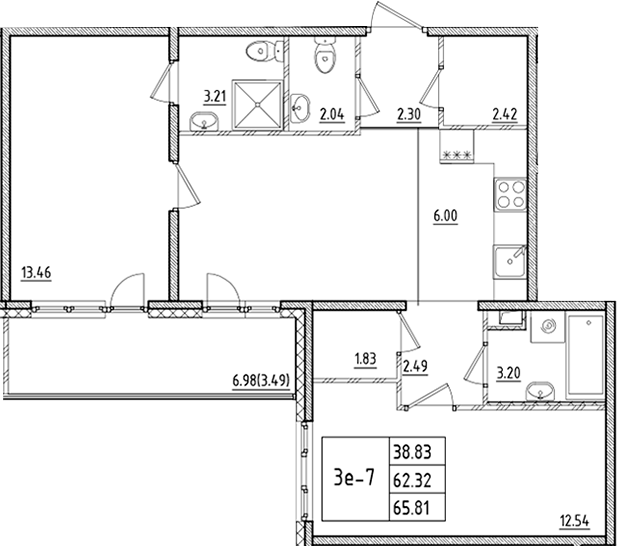 Планировка — ЛесART, 2-комн., 62 м²