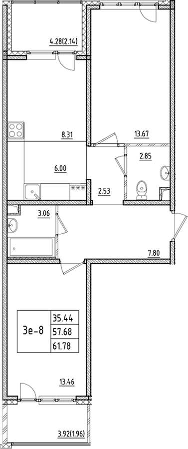 Планировка — ЛесART, 3-комн., 58 м²