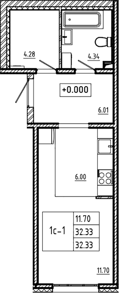 Планировка — ЛесART, Студия, 32 м²