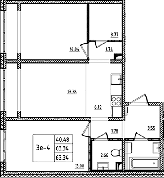 Планировка — ЛесART, 3-комн., 63 м²