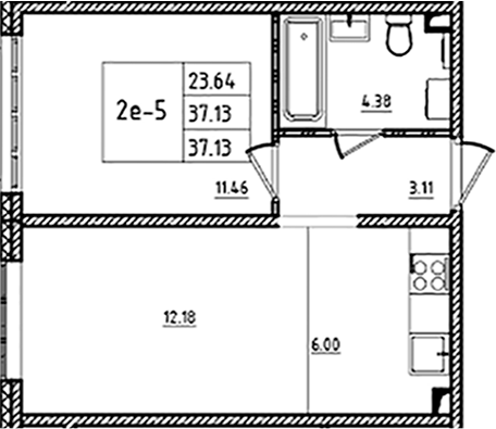 Планировка — ЛесART, 2-комн., 37 м²