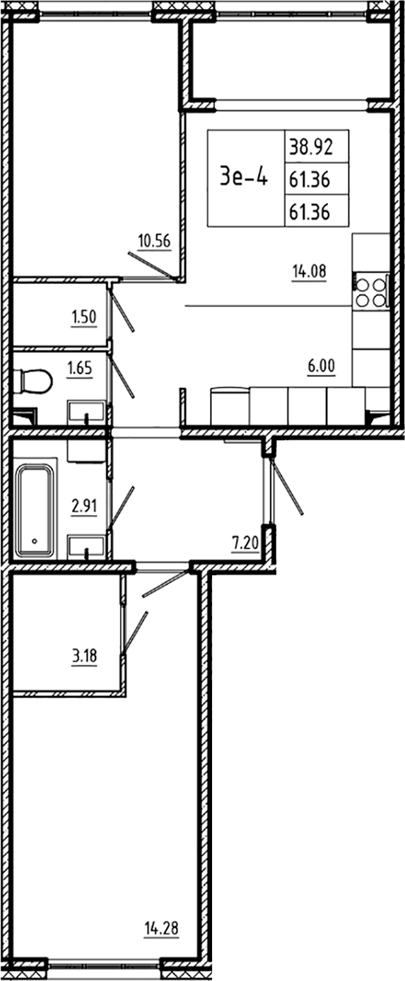 Планировка — ЛесART, 3-комн., 61 м²