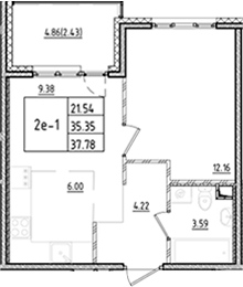 Планировка — ЛесART, 2-комн., 35 м²