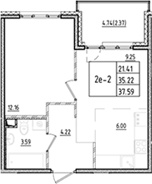 Планировка — ЛесART, 2-комн., 35 м²