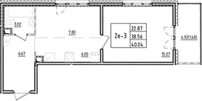 Планировка — ЛесART, 2-комн., 39 м²