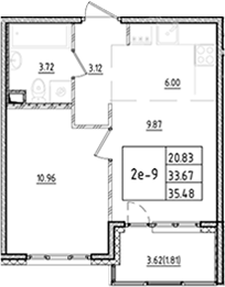 Планировка — ЛесART, 2-комн., 34 м²