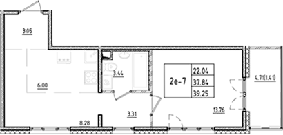 Планировка — ЛесART, 2-комн., 38 м²