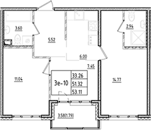 Планировка — ЛесART, 3-комн., 51 м²