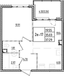 Планировка — ЛесART, 2-комн., 35 м²