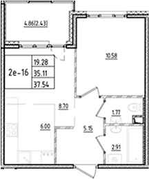 Планировка — ЛесART, 2-комн., 35 м²