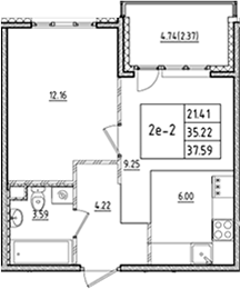 Планировка — ЛесART, 2-комн., 35 м²