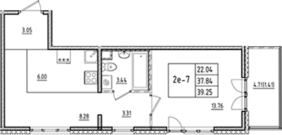 Планировка — ЛесART, 2-комн., 38 м²