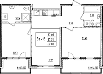 Планировка — ЛесART, 3-комн., 57 м²