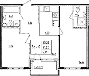 Планировка — ЛесART, 3-комн., 51 м²