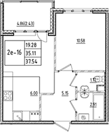 Планировка — ЛесART, 2-комн., 35 м²