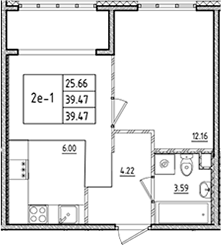 Планировка — ЛесART, 2-комн., 39 м²