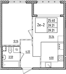 Планировка — ЛесART, 2-комн., 39 м²